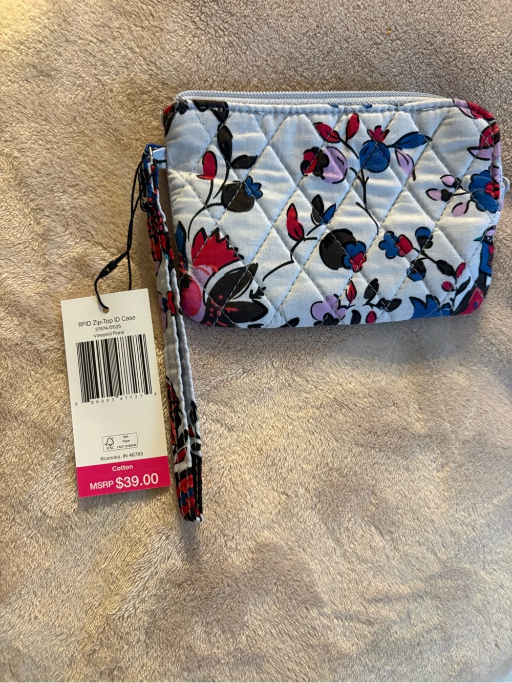 Vera Bradley RFID Zip-Top ID Case Vineyard Floral Wristlet New